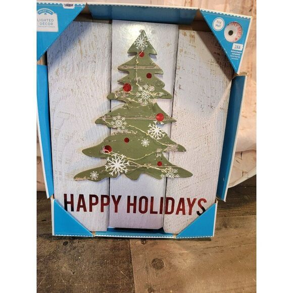 Holiday time happy holidays light-up Xmas tree sign decor - Picture 7 of 7